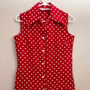 Red, white polka dot blouse